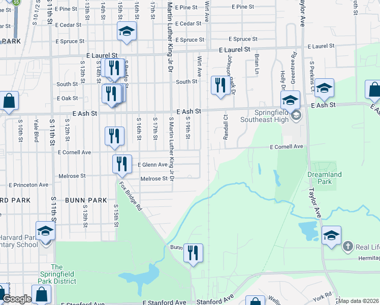 map of restaurants, bars, coffee shops, grocery stores, and more near 2170 South 19th Street in Springfield