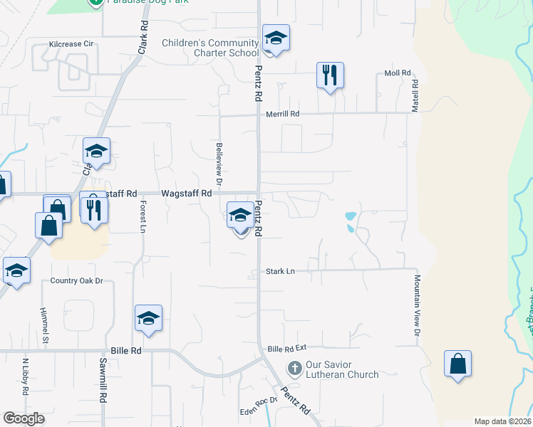 map of restaurants, bars, coffee shops, grocery stores, and more near 6638 Pentz Road in Paradise