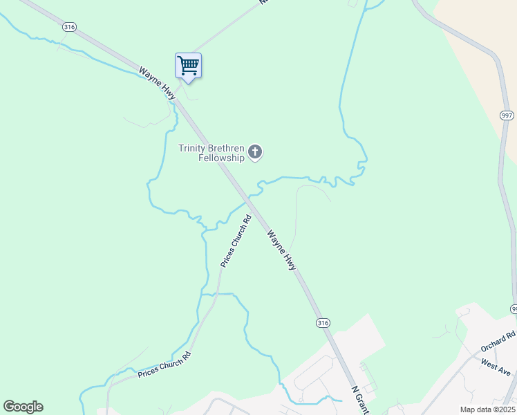 map of restaurants, bars, coffee shops, grocery stores, and more near 10750 Wayne Highway in Waynesboro