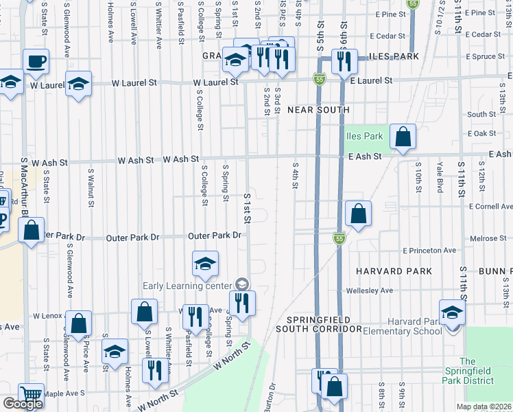 map of restaurants, bars, coffee shops, grocery stores, and more near 9 Ruth Ct in Springfield