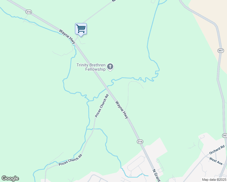 map of restaurants, bars, coffee shops, grocery stores, and more near 10750 Wayne Highway in Waynesboro