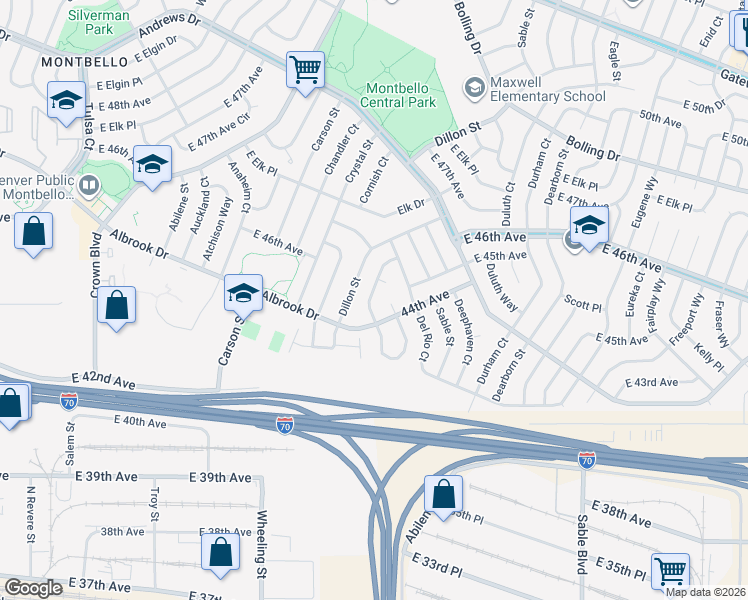 map of restaurants, bars, coffee shops, grocery stores, and more near 14439 East 44th Avenue in Denver
