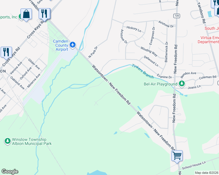 map of restaurants, bars, coffee shops, grocery stores, and more near 771 County Road 691 in Berlin