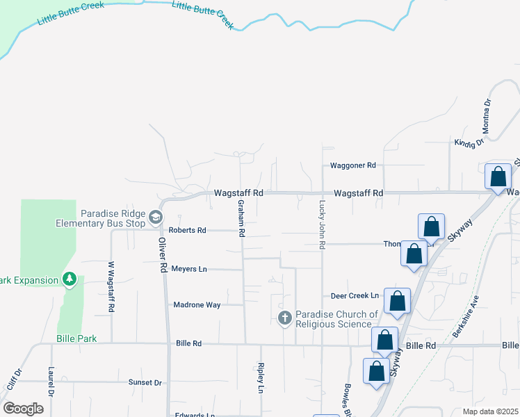 map of restaurants, bars, coffee shops, grocery stores, and more near 6378 Murray Lane in Paradise