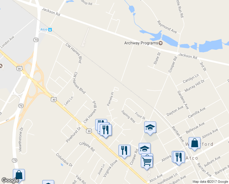 map of restaurants, bars, coffee shops, grocery stores, and more near 2556 Todd Court in Atco