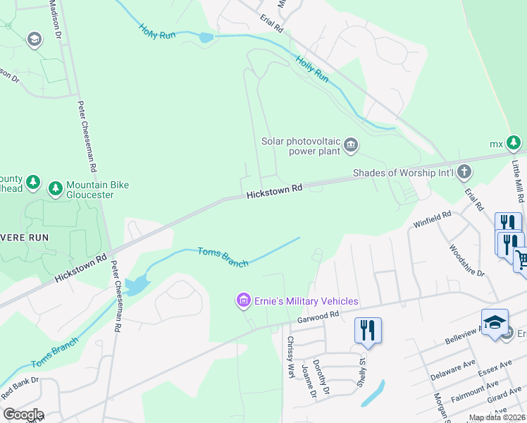 map of restaurants, bars, coffee shops, grocery stores, and more near 731 Hickstown Road in Sicklerville