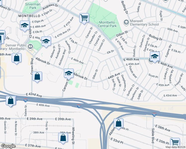 map of restaurants, bars, coffee shops, grocery stores, and more near 4520 Dillon Street in Denver