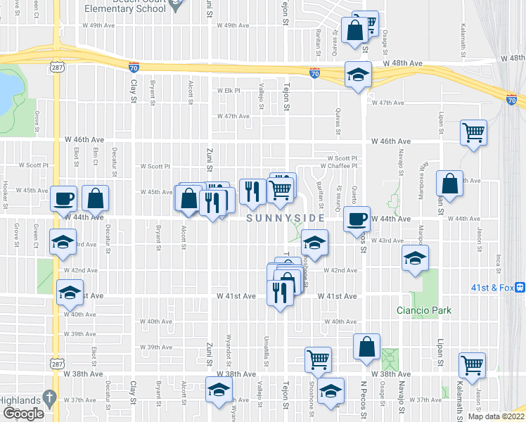 map of restaurants, bars, coffee shops, grocery stores, and more near in 