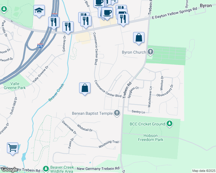 map of restaurants, bars, coffee shops, grocery stores, and more near 2325 Long Vista Lane in Fairborn