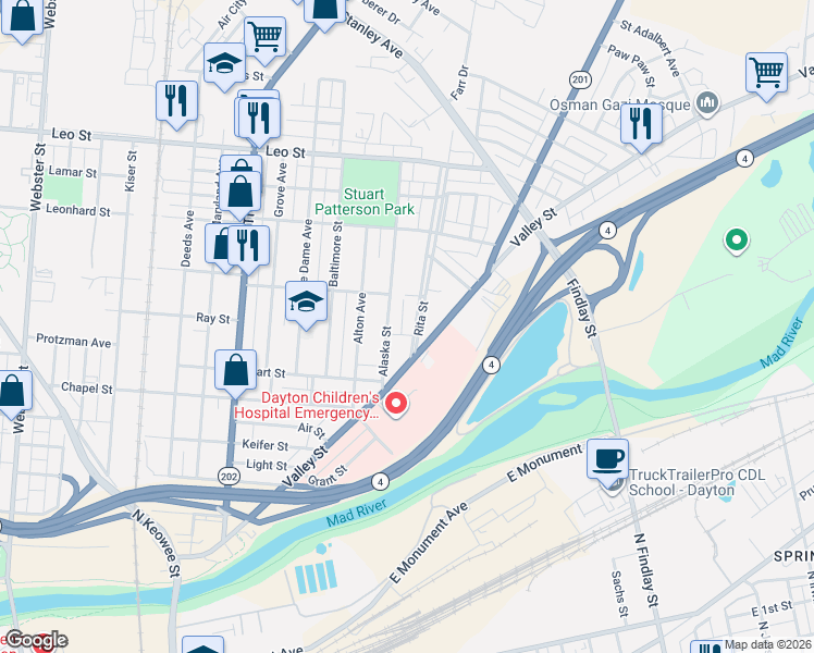 map of restaurants, bars, coffee shops, grocery stores, and more near 27 Rita Street in Dayton