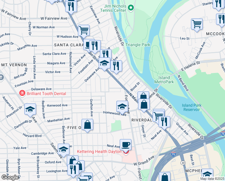map of restaurants, bars, coffee shops, grocery stores, and more near 30 West Mumma Avenue in Dayton