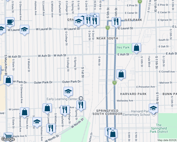 map of restaurants, bars, coffee shops, grocery stores, and more near 9 Ruth Ct in Springfield