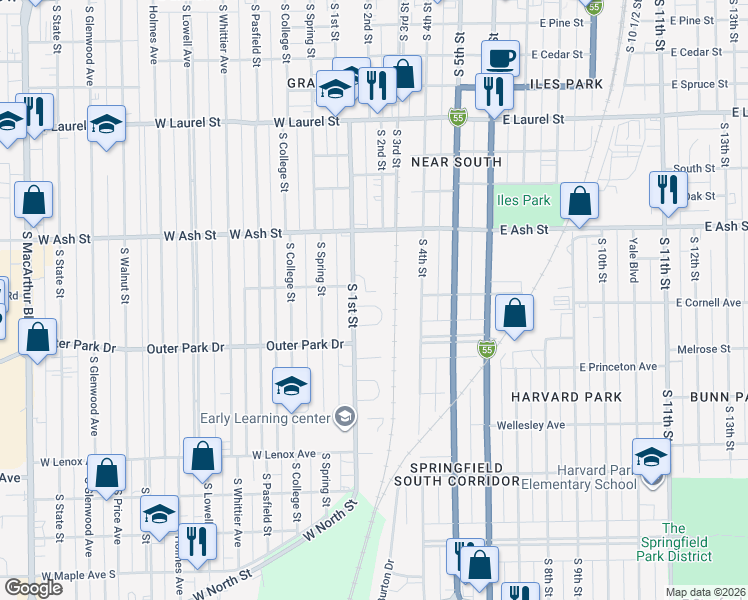 map of restaurants, bars, coffee shops, grocery stores, and more near 9 Ruth Ct in Springfield