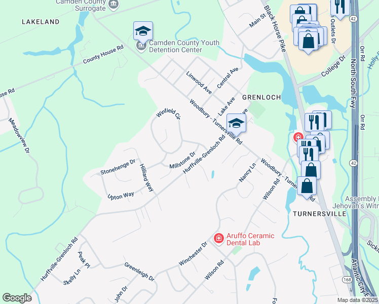 map of restaurants, bars, coffee shops, grocery stores, and more near 6 Millstone Drive in Washington Township