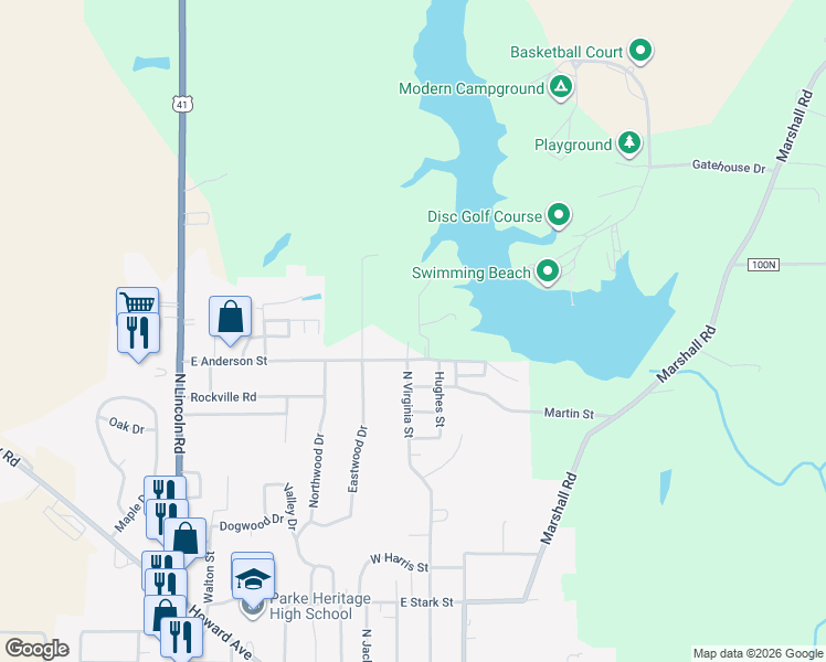 map of restaurants, bars, coffee shops, grocery stores, and more near 1-99 Driftwood Drive in Rockville