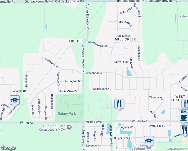 map of restaurants, bars, coffee shops, grocery stores, and more near 1602 Briarcreek Lane in Springfield
