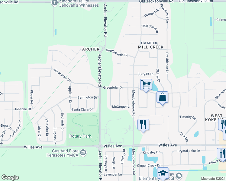 map of restaurants, bars, coffee shops, grocery stores, and more near 1602 Briarcreek Lane in Springfield