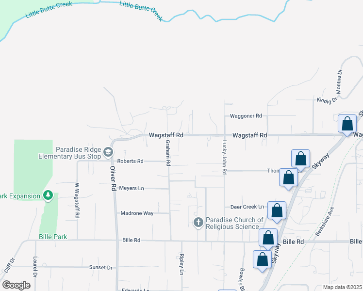map of restaurants, bars, coffee shops, grocery stores, and more near 6378 Murray Lane in Paradise