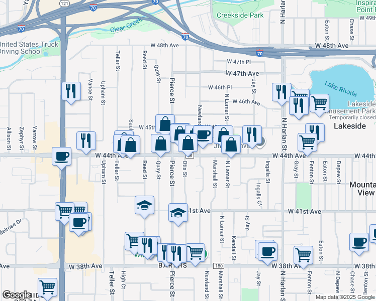 map of restaurants, bars, coffee shops, grocery stores, and more near 6551 West 44th Avenue in Wheat Ridge