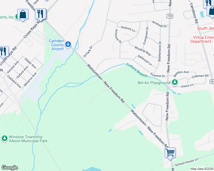 map of restaurants, bars, coffee shops, grocery stores, and more near 771 County Road 691 in Berlin