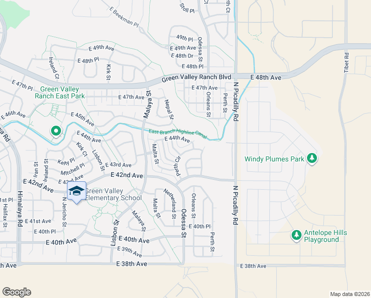 map of restaurants, bars, coffee shops, grocery stores, and more near 4381 Perth Circle in Denver