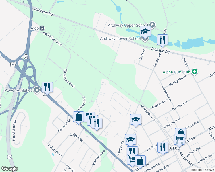 map of restaurants, bars, coffee shops, grocery stores, and more near 2570 Todd Court in Atco