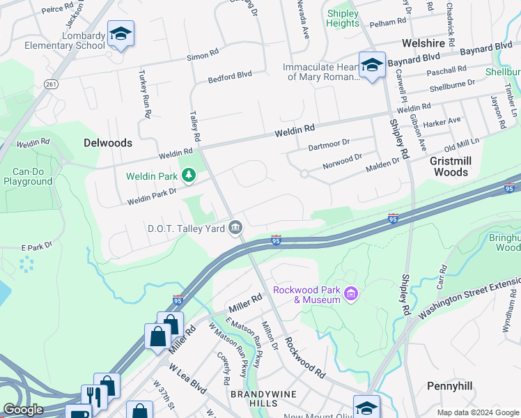 map of restaurants, bars, coffee shops, grocery stores, and more near 4606 Talley Hill Lane in Wilmington