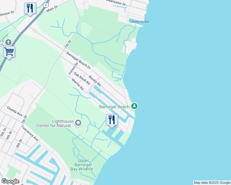 map of restaurants, bars, coffee shops, grocery stores, and more near 112 Barnegat Beach Drive in Ocean Township