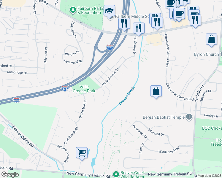 map of restaurants, bars, coffee shops, grocery stores, and more near 955 Wenlock Court in Fairborn