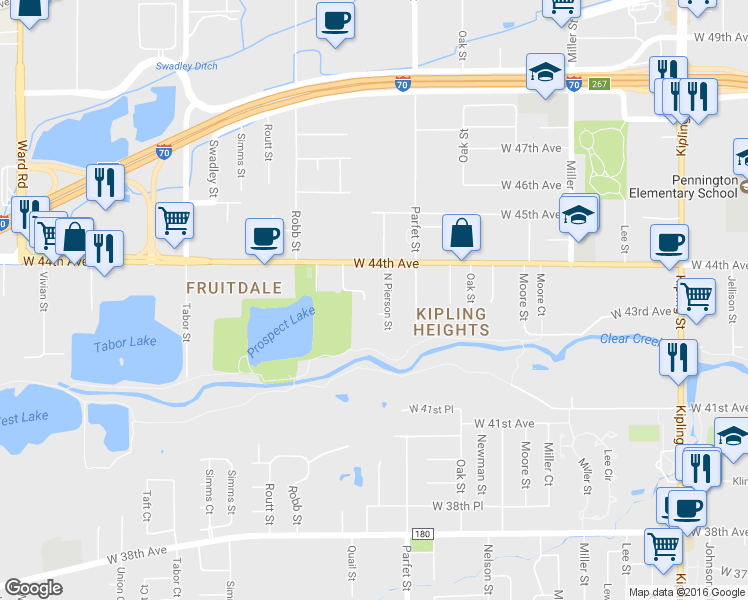 map of restaurants, bars, coffee shops, grocery stores, and more near 4314 Quail Street in Wheat Ridge
