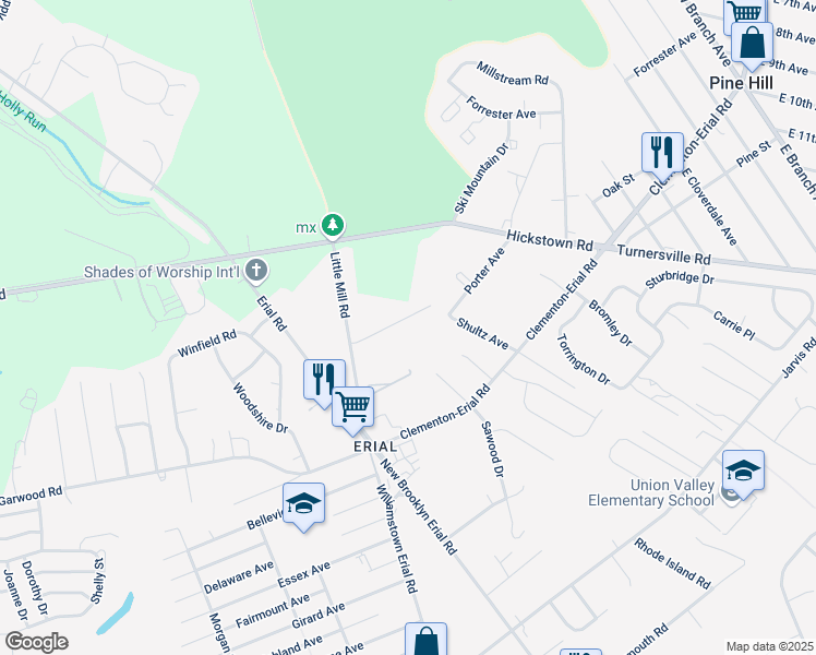 map of restaurants, bars, coffee shops, grocery stores, and more near 22 York Terrace in Sicklerville