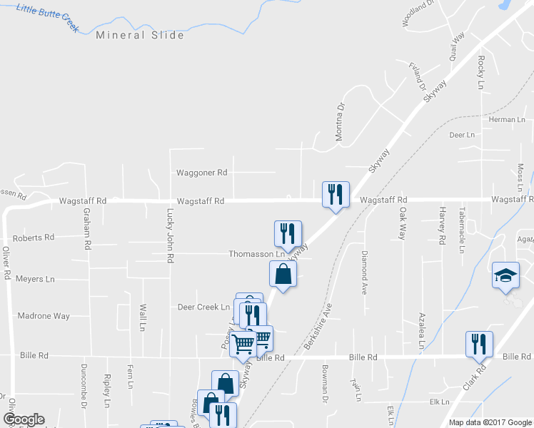 map of restaurants, bars, coffee shops, grocery stores, and more near 1006 Wagstaff Road in Paradise