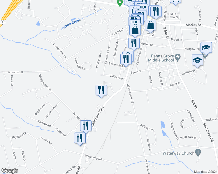 map of restaurants, bars, coffee shops, grocery stores, and more near 16 Circle Drive in Oxford