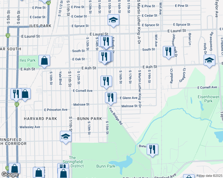 map of restaurants, bars, coffee shops, grocery stores, and more near 2181 South 15th Street in Springfield