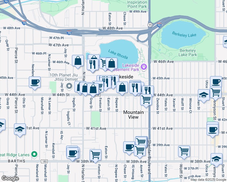 map of restaurants, bars, coffee shops, grocery stores, and more near 5651 West 44th Avenue in Denver
