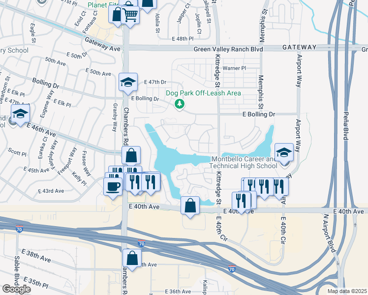 map of restaurants, bars, coffee shops, grocery stores, and more near 4699 Kittredge Street in Denver