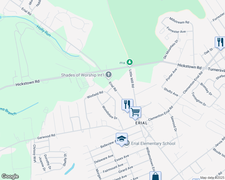 map of restaurants, bars, coffee shops, grocery stores, and more near 8 Wynmere Drive in Sicklerville