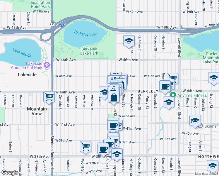 map of restaurants, bars, coffee shops, grocery stores, and more near 4426 Utica Street in Denver