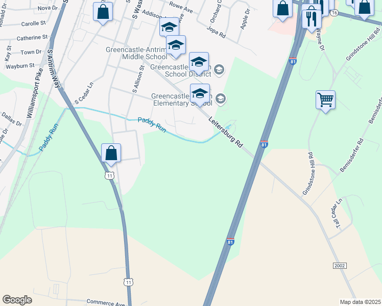 map of restaurants, bars, coffee shops, grocery stores, and more near 500 Leitersburg Street in Greencastle