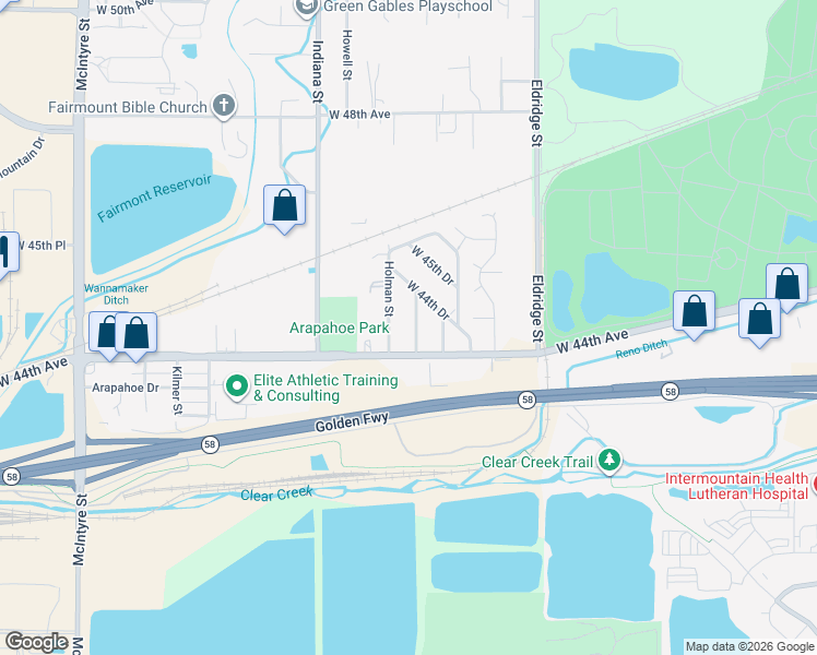 map of restaurants, bars, coffee shops, grocery stores, and more near 4435 Gladiola Street in Golden