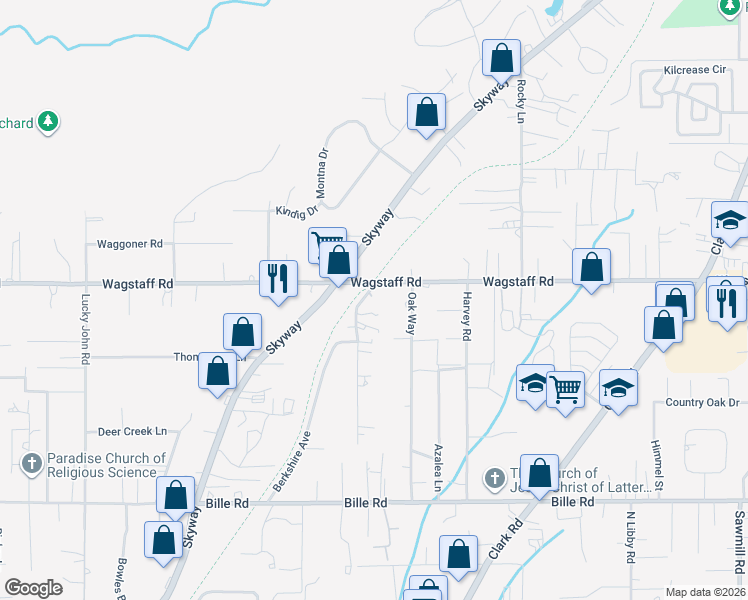 map of restaurants, bars, coffee shops, grocery stores, and more near 6408 Diamond Avenue in Paradise