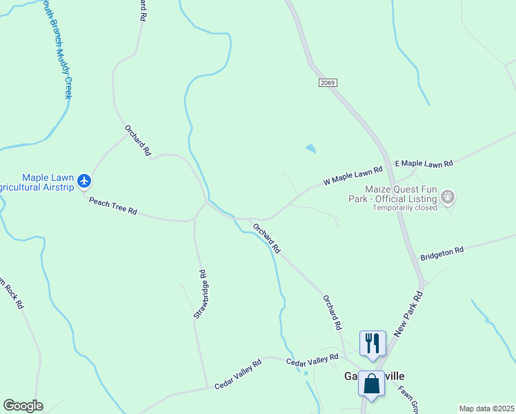 map of restaurants, bars, coffee shops, grocery stores, and more near 233 West Maple Lawn Road in New Park