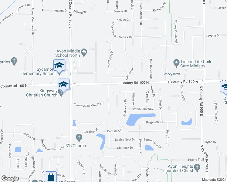 map of restaurants, bars, coffee shops, grocery stores, and more near 8330 Quillen Drive in Avon