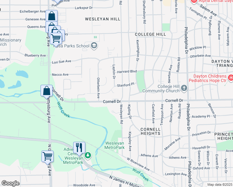map of restaurants, bars, coffee shops, grocery stores, and more near 24 Roger Court in Dayton