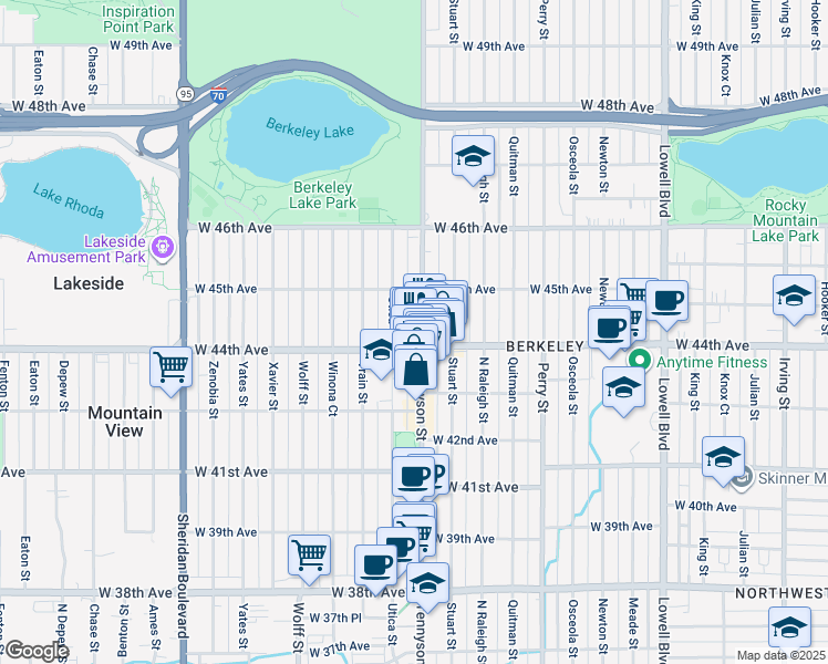 map of restaurants, bars, coffee shops, grocery stores, and more near 4426 Utica Street in Denver