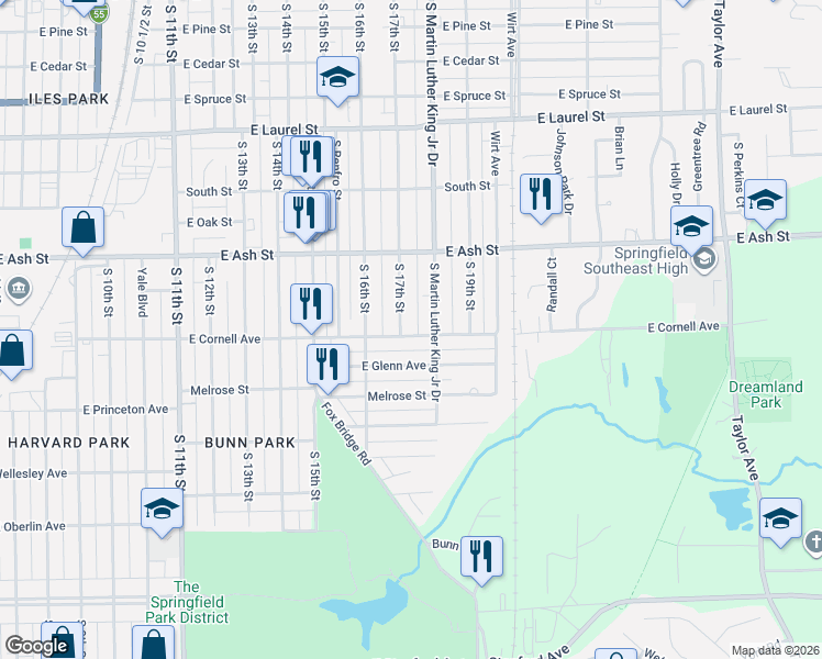 map of restaurants, bars, coffee shops, grocery stores, and more near 2181 South 17th Street in Springfield