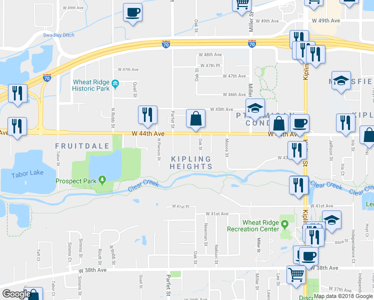 map of restaurants, bars, coffee shops, grocery stores, and more near 4301 Owens Street in Wheat Ridge