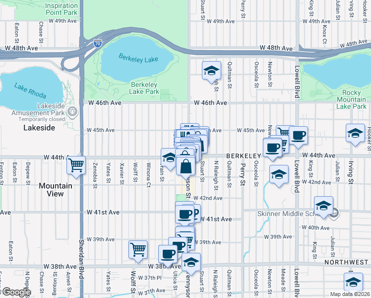map of restaurants, bars, coffee shops, grocery stores, and more near 4426 Utica Street in Denver