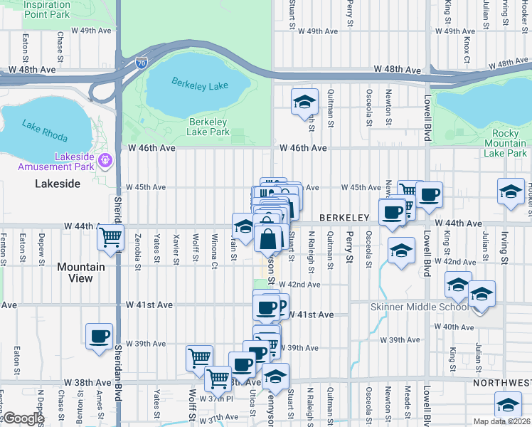 map of restaurants, bars, coffee shops, grocery stores, and more near 4431 Tennyson Street in Denver