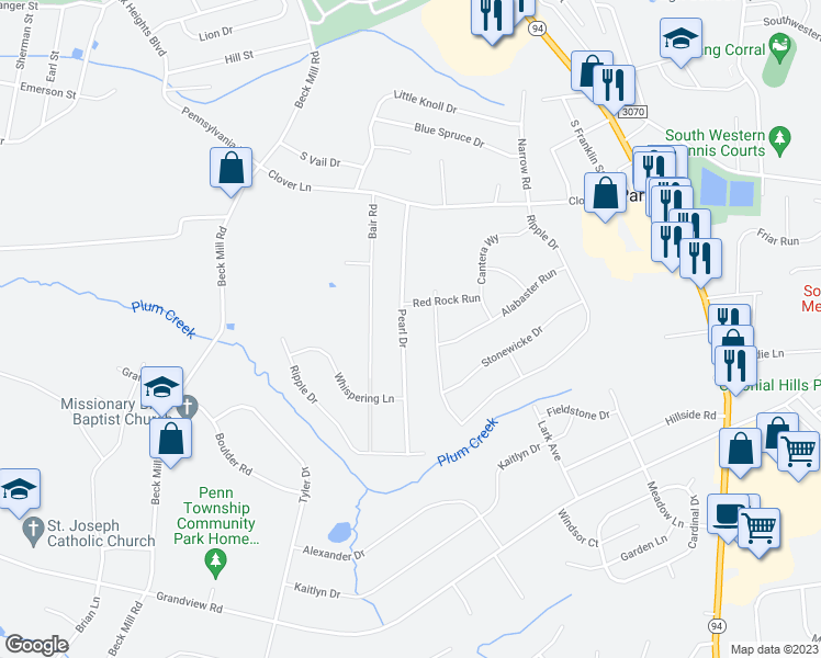 map of restaurants, bars, coffee shops, grocery stores, and more near 1090 Pearl Drive in Hanover